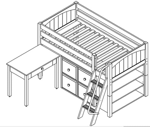 Maxtrix Low Loft w Angled Ladder w Small Desk w Box Drawer w 3 Tier