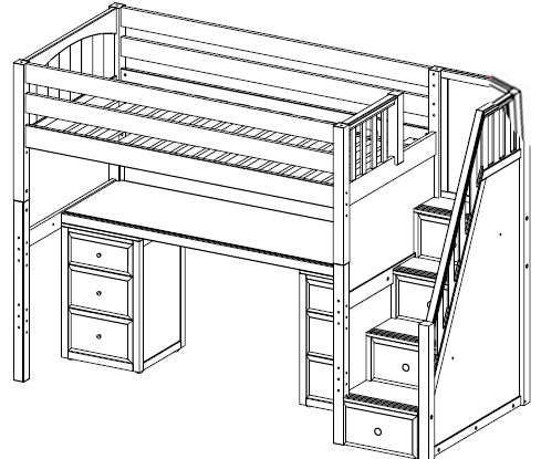 Maxtrix High Loft w Staircase w Table w Drawers