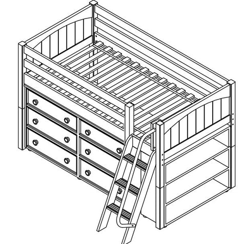 Maxtrix Low Loft w Angled Ladder w 6 Drawer w 3 Tier