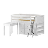 Maxtrix Low Loft w Angled Ladder w Small Desk w Box Drawer w 3 Tier